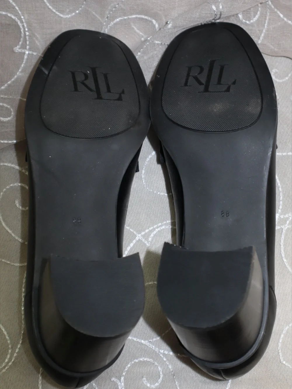 Ralph Lauren Black Leather Block Heel Loafers